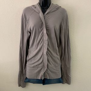 Eileen Fisher Zip Up Jacket Size S Organic Cotton Khaki Hoodie Sweatshirt